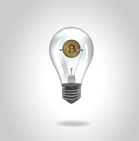 Golden bitcoin digital currency on a white background.のイラスト素材