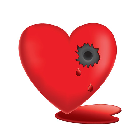 A Vector illustration of Glassy Heart Bleeding with bullet hole.のイラスト素材