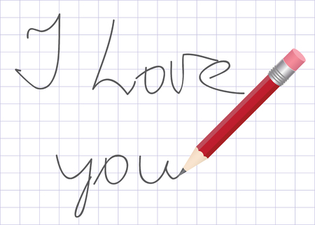Declaration of love written by a pencil in a school writing-bookのイラスト素材