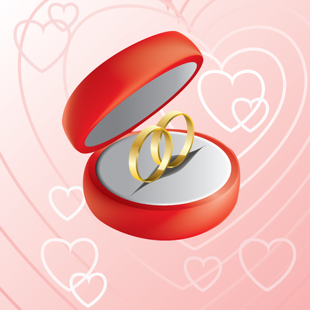 Vector Illustration of Red Jewelry Box with  Wedding Ringsのイラスト素材