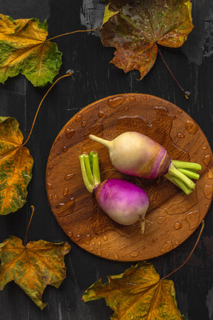 Pictured is an image of fresh vegetables of the same kind. This is a useful and delicious turnip in...