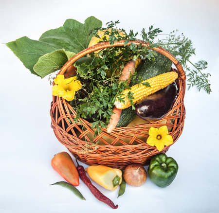 organic food background Vegetables in the basketの写真素材