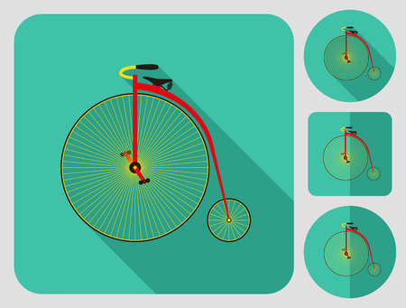 Penny farthing bike icon. Flat long shadow design. Bicycle icons series.のイラスト素材