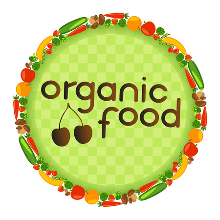 Circle with fruits, vegetables, berries and mushrooms. Healthy lifestyle.のイラスト素材