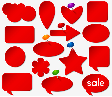 Red stickers set with colored pushpins.のイラスト素材