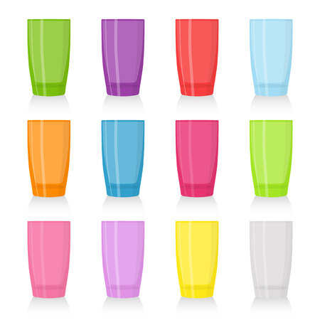Set of colored glasses for beverages. Vector illustrationのイラスト素材