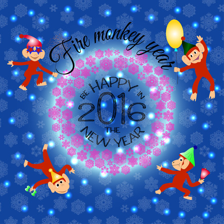 Merry Christmas and Happy New Year 2016 greeting card with beautiful fireworks in the night. Shining Christmas background. Vector illustration.のイラスト素材