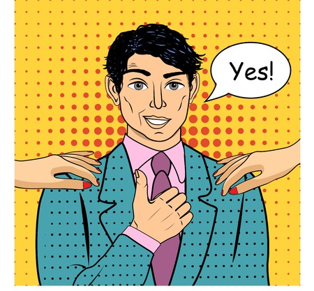 Man speaking Yes concept of success retro style pop art. Vector illustration.のイラスト素材