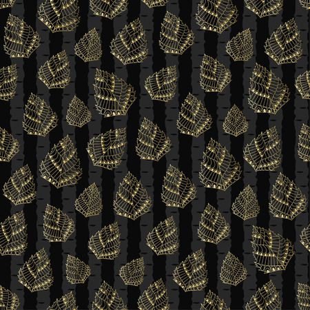Set of seamless patterns with different tree leaves such as birch. Autumn collectionのイラスト素材