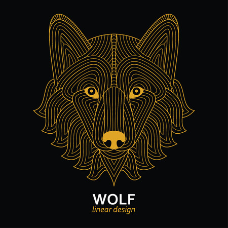 Creative stylized wolf head in ethnic linear style.=のイラスト素材