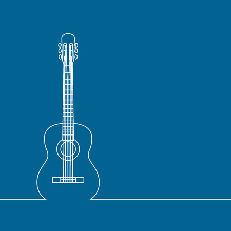 Musical background, linear design, classic guitar. Place for your text, concept for bards and artists. Vector illustration.のイラスト素材