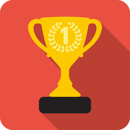 Trophy cup with long shadow in flat style. Icon gold goblet, medieval goblet. Flat symbol cup champion. Isolated cup prize, cup winnerのイラスト素材