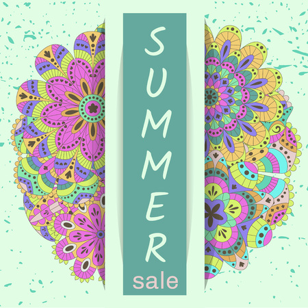 Summer sale background. Floral pattern at the back. Vector illustrationのイラスト素材