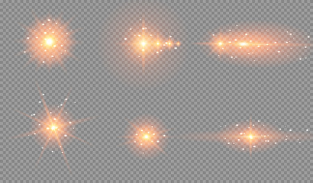 Glowing lights and stars. Isolated on black transparent background. Vector illustrationのイラスト素材