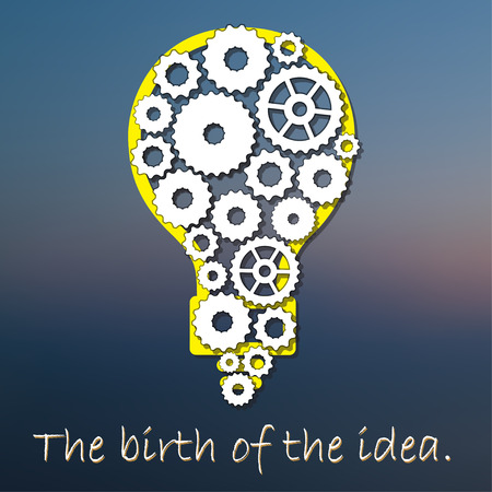Light bulb with gears and cogs working together. Vector background for your designのイラスト素材