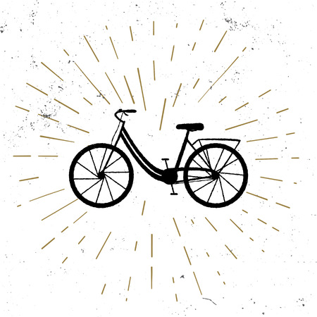 Hand drawn vintage icon with retro bicycle, grunge style, vector illustrationのイラスト素材