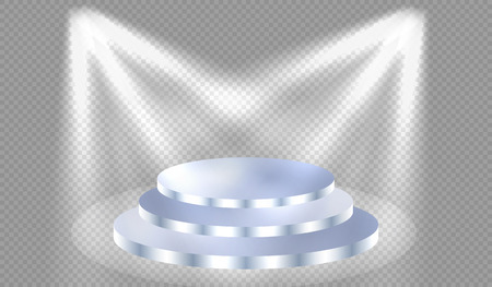 Spotlights illuminate the blue podium with steps, vector illustrationのイラスト素材