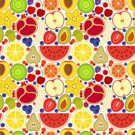 Colorful seamless background. Different fruits and berries. Vector illustration.のイラスト素材
