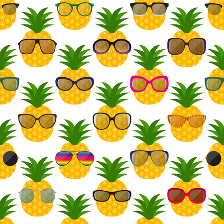 Sunglasses and pineapples seamless pattern. Vector illustrationのイラスト素材