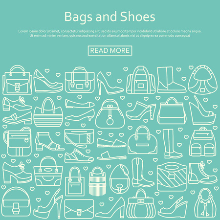 Background made of line icons. Bags and shoes. Vector illustrationのイラスト素材