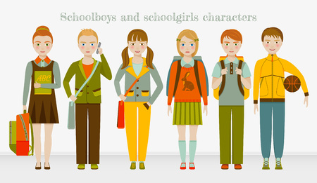 School kids group. Boys and girls. Vector illustration.のイラスト素材