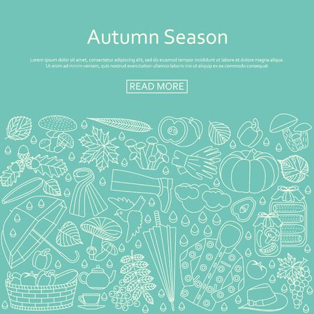 Autumn background made of many line icons. Vector illustration.のイラスト素材