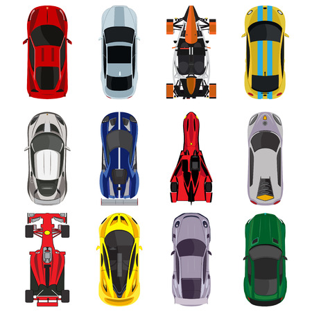 Sport and racing cars top view icons set isolated vector illustrationのイラスト素材