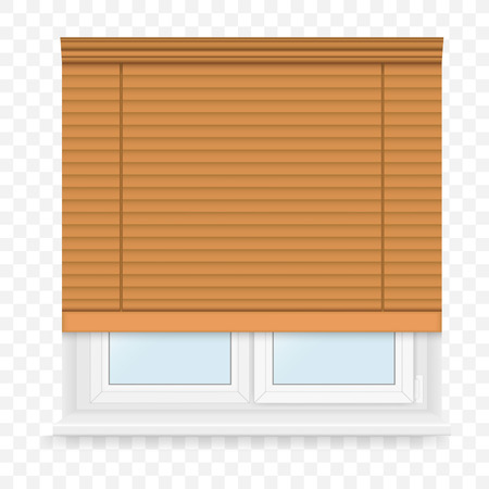 Realistic white plastic windows set with blind. Vector illustration.のイラスト素材