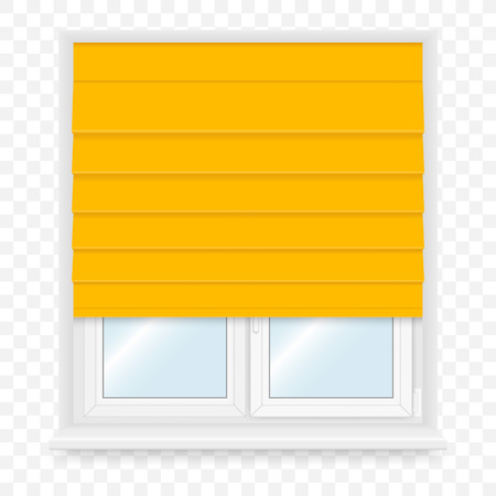 Realistic white plastic windows set with blind. Vector illustration.のイラスト素材