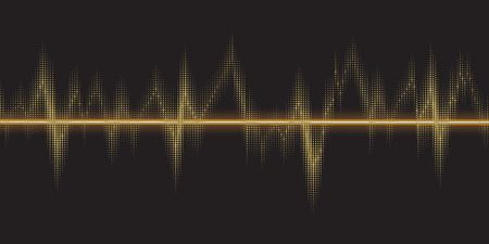 Sound waves oscillating glow, gold light. Abstract technology background, music background, illustrationのイラスト素材