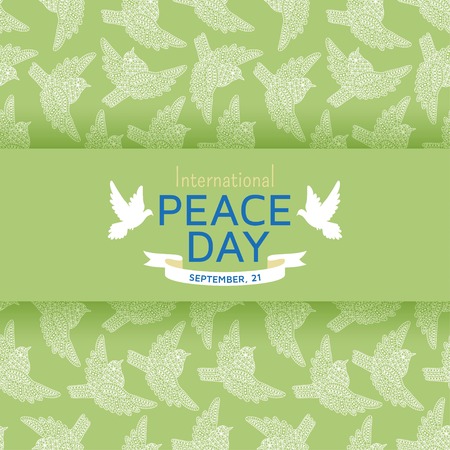 International Peace Day background with ornate birds and flowers. illustration.のイラスト素材