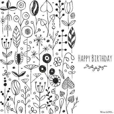 Wax crayon drawing flowers set. illustration.のイラスト素材