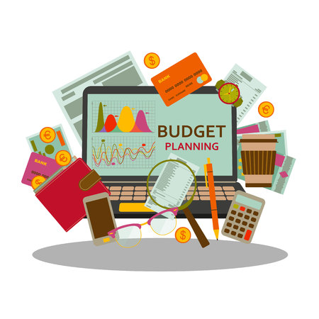Budget planning concept in flat style. Modern design for web banners, web sites, infographic. Vector illustration.のイラスト素材