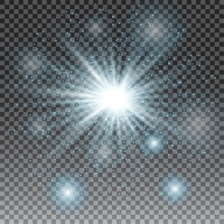 Vector transparent sunlight special lens flare light effect. blue glitter. Star burst with sparkles.のイラスト素材