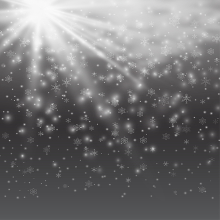 Vector transparent sunlight special lens flare light effect. Sun flash with rays, snow and spotlightのイラスト素材