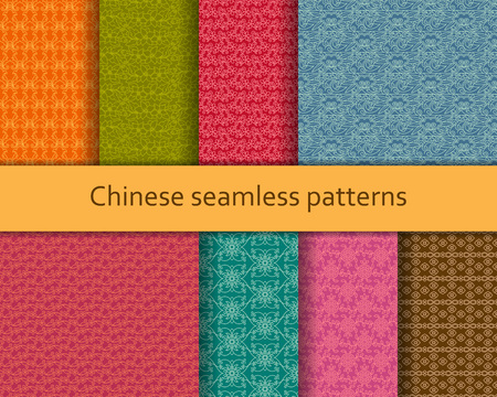 Traditional Chinese seamless patterns set. Detailed decorative motifs. Vector illustration.のイラスト素材