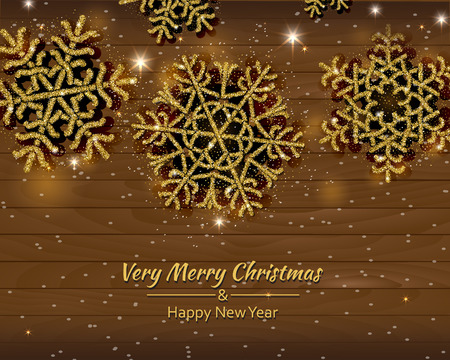 Fashion Christmas Background with shining gold snowflakes, bokeh, sparkles. Vector illustrationのイラスト素材