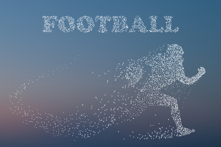 Silhouette of a football player. Rugby. American football, particle divergent composition, pixel art design, vector illustrationのイラスト素材
