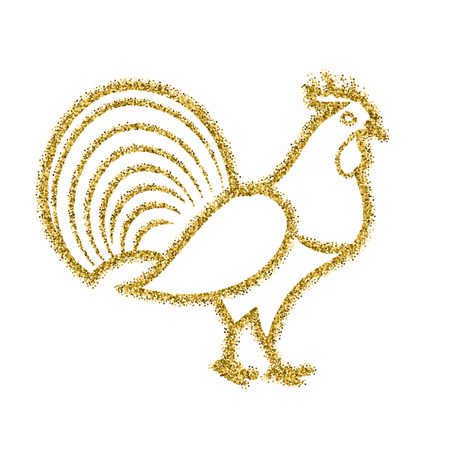 2017 new year of rooster. Rooster silhouette from gold glitter.Vector illustration.のイラスト素材