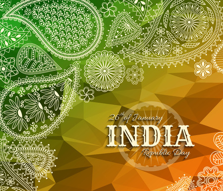 26th of January India Republic Day. Greeting card with paisley ornament. Vector illustration.のイラスト素材