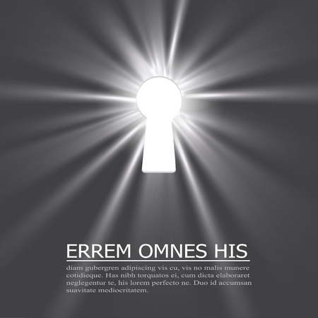 Keyhole lighting with key and place for text on dark background. Vector illustration.のイラスト素材