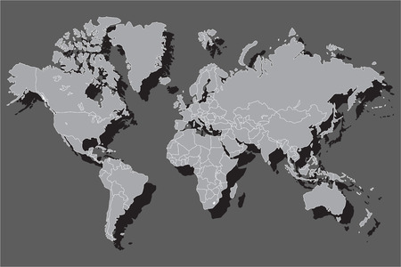 Political world map with shadow isolated on gray background, vector illustrationのイラスト素材
