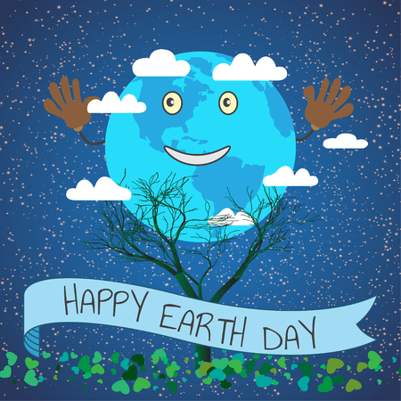 Vector cartoon illustration for Earth Day, planet in space.のイラスト素材