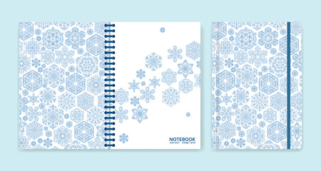 Cover design for notebooks or scrapbooks with snowflakes. Vector illustration.のイラスト素材