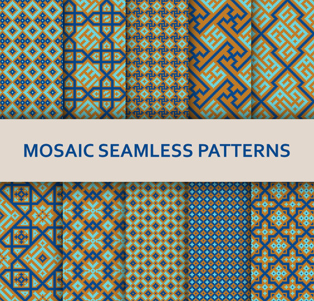 Mosaic seamless patterns set. Modern geometric textures. Vector illustration.のイラスト素材