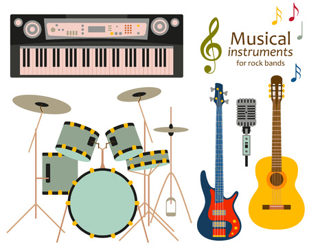 Musical instruments for rock bands. Vector illustrationのイラスト素材