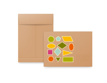 White, beige and brown paper envelopes. Realistic mockup for letter or invitation cards. Vector illustration.のイラスト素材