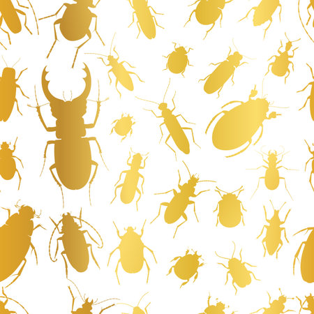 A Seamless pattern with golden insects. Vector illustration.のイラスト素材