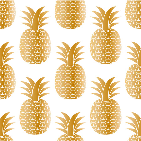 Golden seamless background with pineapple. Vector illustrationのイラスト素材