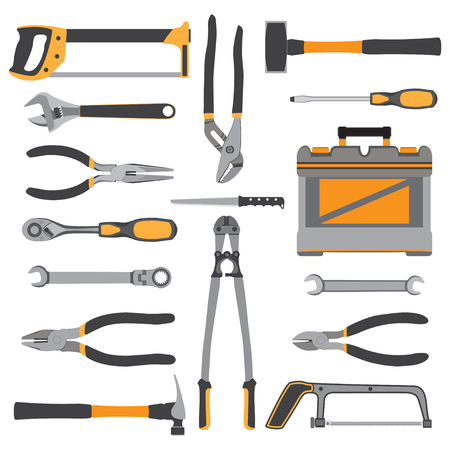 Construction repair tools flat icon set Bench, small tools isolated on white background.のイラスト素材